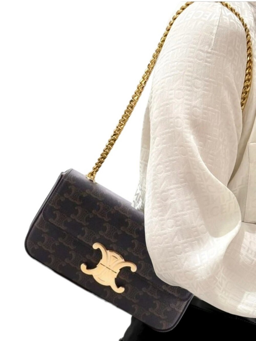NEW! AUTHENTICATED Celine Brown Triomphe Coated Canvas Claude Chain Shoulder Bag